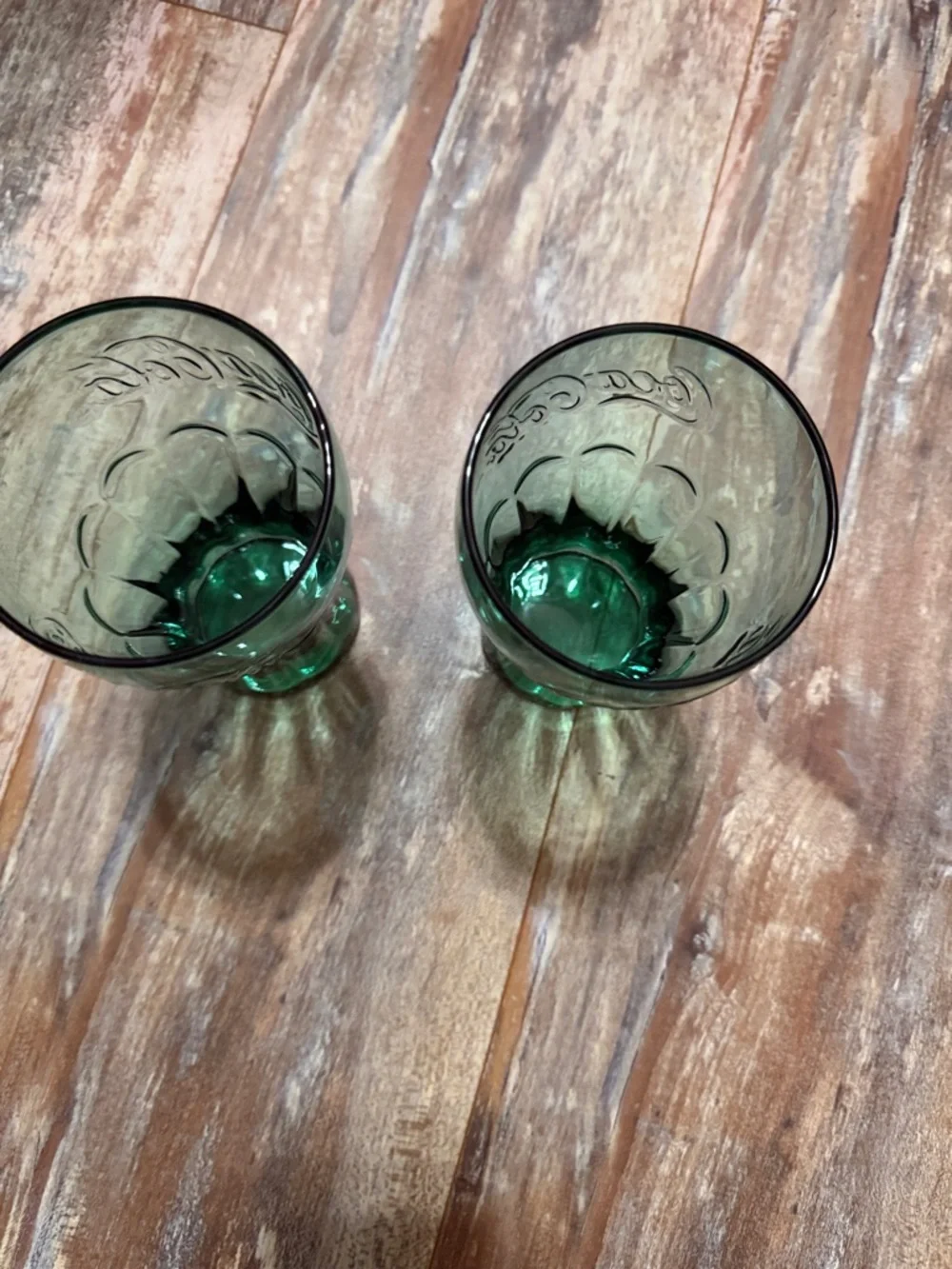 Coca Cola Green Embossed Glass Tumblers - Pair